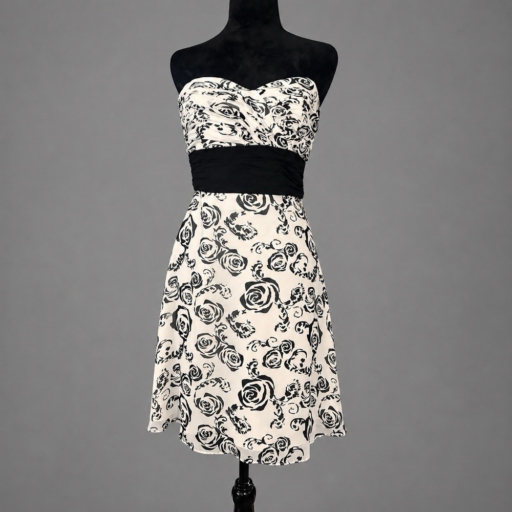 White House Black Market Y2K Silk Cocktail Dress Womens 2 Small Floral Elegant